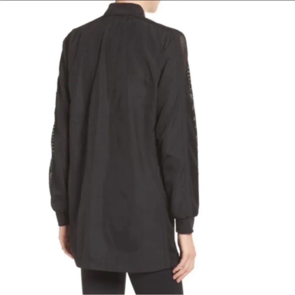 Blank Noir Mesh Panel Long Nylon Bomber Style Jacket in Black, Size S